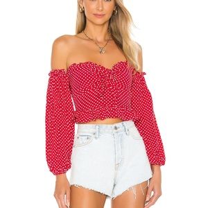 Nwt lovers friends arianna polka dot ruffle cropped blouse balloon sleeves sm